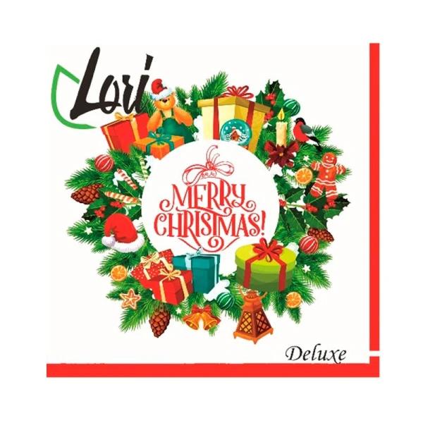 Салфетки бумажные новогодние Лори 3-х слойные 33*33 (16)