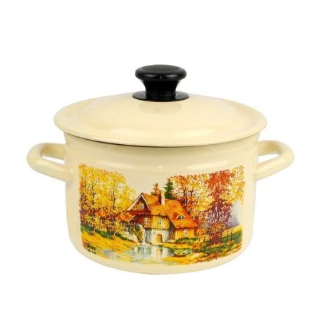 Кастрюля 3л эмаль СТАРАЯ МЕЛЬНИЦА слон.кость с рис. цилиндрическая борт 41704-122/6-У (4)