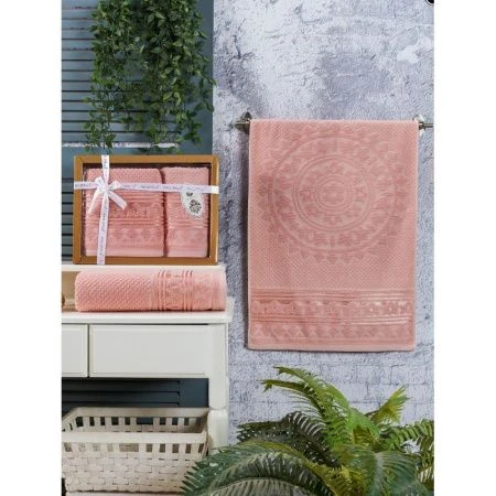 Набор полотенец махровые 2пр 50*90/70*140см жаккард PHILIPPUSA KUVEL 086 пудра подар.уп.