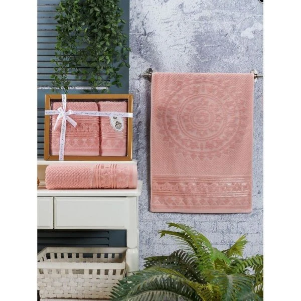Набор полотенец махровые 2пр 50*90/70*140см жаккард PHILIPPUSA KUVEL 086 пудра подар.уп.
