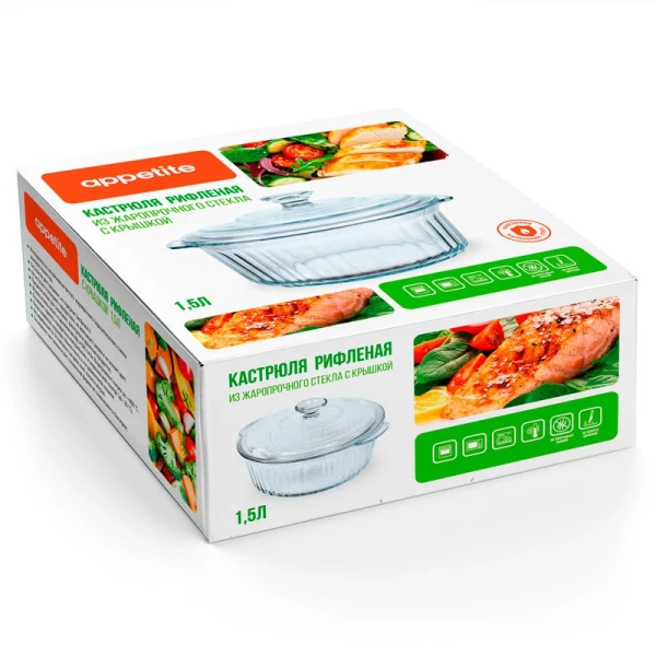 Кастрюля 1,5л стекло рифленая ТМ Appetite GC1500 (12)