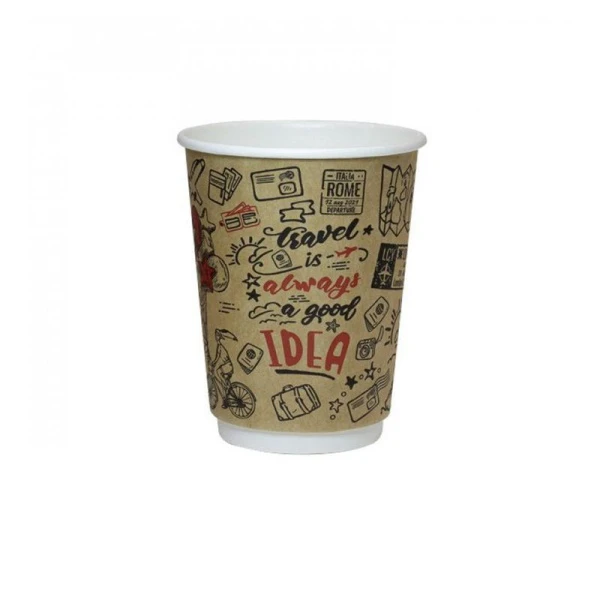 Стакан бумажный 300мл d90мм 2-х слойный для горячего Travel крафт (400)