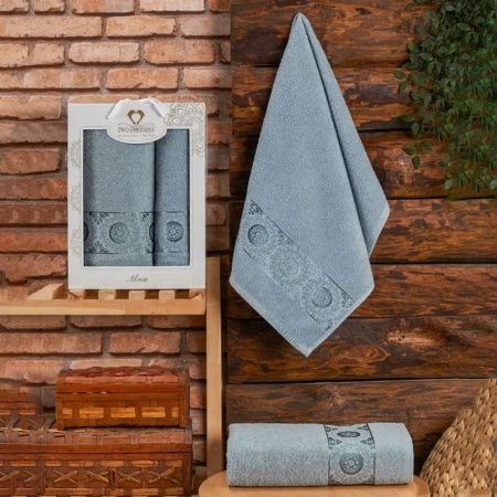 Набор полотенец махровые 2пр 50*80/70*130см TWO DOLPHINS MOSS серый 380гр подар.уп.