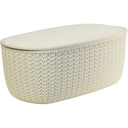 Хлебница с разделочной доской 140*355*190мм пластик ВЯЗАНИЕ Белый ротанг (6)