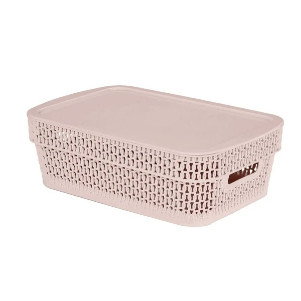 Корзина универсальная 3л 281*185*89мм пластик Ajur бежевый топаз с крышкой (12)