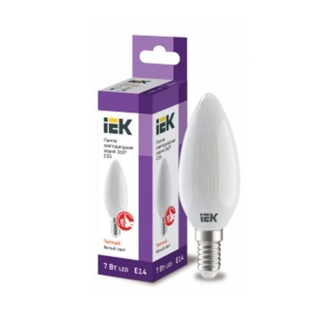 Лампа стекло LED C35 свеча матов. 7Вт 230В 3000К E14 серия 360° IEK