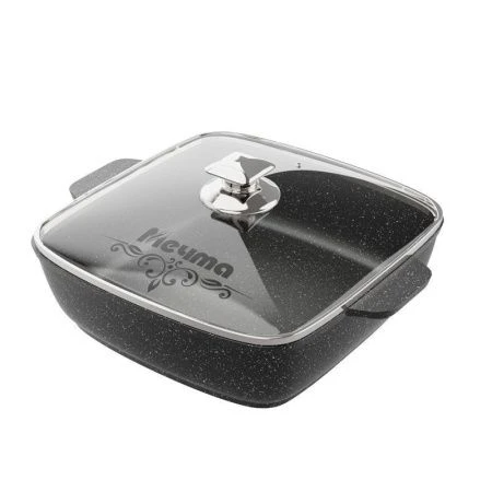 Жаровня квадратная 2л алюминий АП ГРАНИТ BLACK стекл.крышка 24*24см (6)