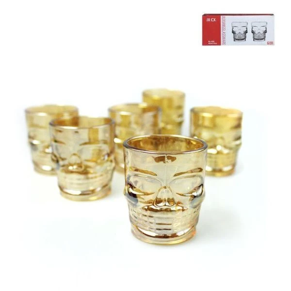Стопки набор 6шт 50мл стекло ЧЕРЕП золото KL-S51 (24)