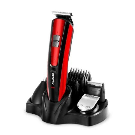 Набор для стрижки пластик Centek CT-2133 красный 4 насадки, 4 гребня, база с подзарядкой (8)
