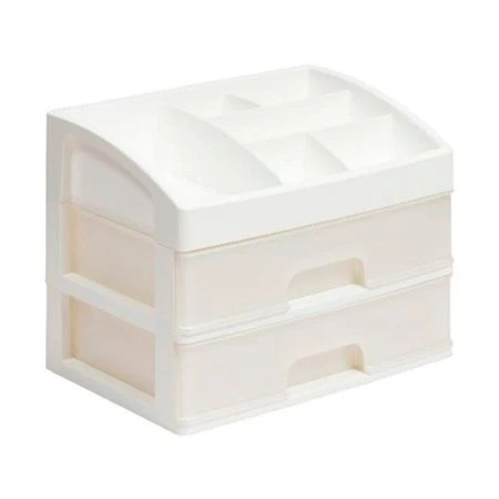 Органайзер для косметики 2 ящика 258*178*200мм пластик белый/перламутр (4)