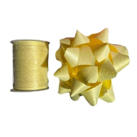 Набор для упаковки подарков (лента упаковочная 10мм*10м и бант) желтая (360) JC-17101