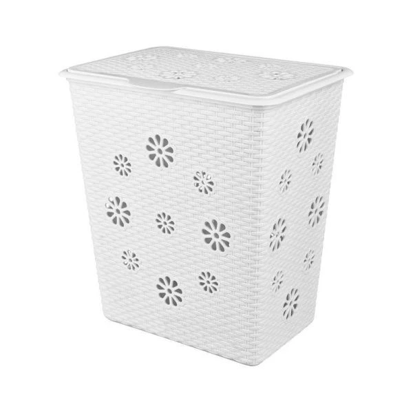 Корзина для белья 60л пластик ПЛЕТЁНКА белая (4)