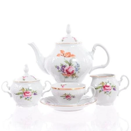 Чайный набор 17пр фарфор ПОЛЕВОЙ ЦВЕТОК Бернадотт на 6 персон 220мл (1)