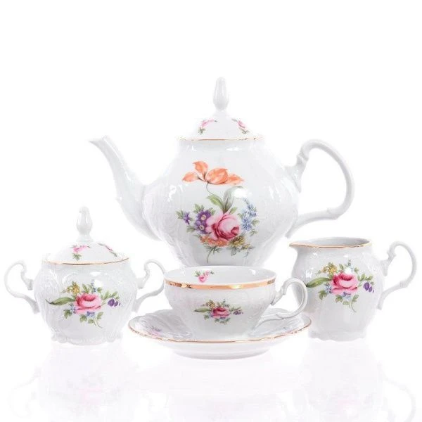 Чайный набор 17пр фарфор ПОЛЕВОЙ ЦВЕТОК Бернадотт на 6 персон 220мл (1)