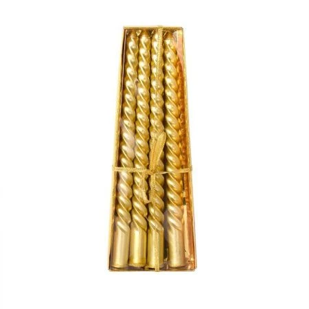 Набор свечей 4шт 20см парафин витые глянцевые золото MG-101 (144)