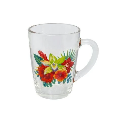 Кружка 300мл стекло Капучино ТРОПИЧЕСКИЕ ЦВЕТЫ (20)