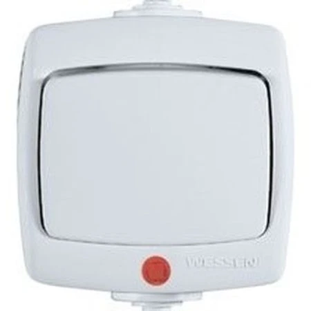 Переключатель 1-клавишный пластик 10А проход. РОНДО (откр.уст)с подсв. влагозащ. бел VA610-129B-B(60