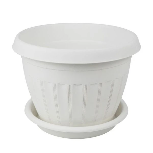 Кашпо 2,2л пластик АФРОДИТА №3 белый с поддоном (60)