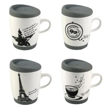 Кружка керамика (4 вида) с силиконовой крышкой и дном подар.уп (F6015) JC-6995 (72)