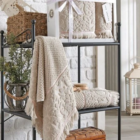 Набор полотенец 2пр 50*90/70*140 махровые жаккард с бахромой PHILIPPVS VELOVIS капучино подар.уп.