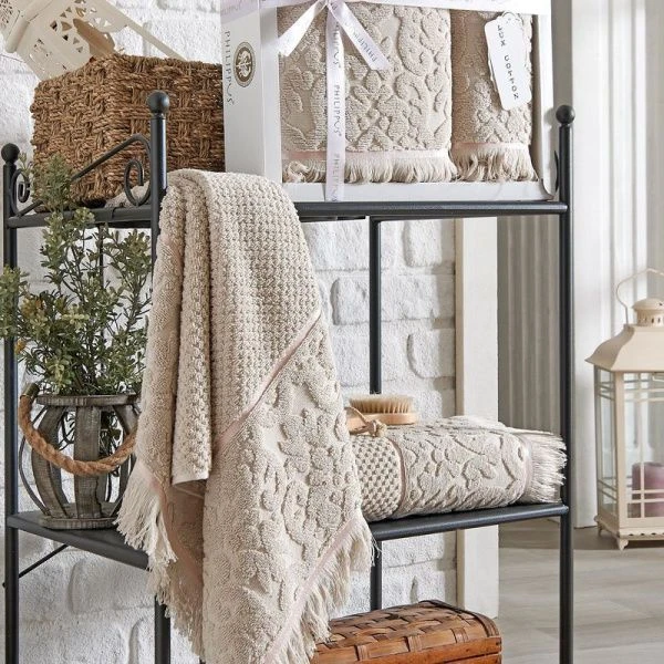 Набор полотенец 2пр 50*90/70*140 махровые жаккард с бахромой PHILIPPVS VELOVIS капучино подар.уп.