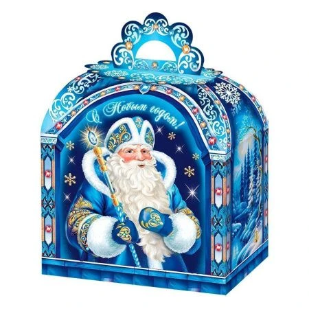 Коробка новогодняя картонная 16*10*19см 1,0 кг Сокровища Деда Мороза с тиснением (200)