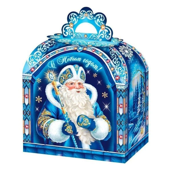 Коробка новогодняя картонная 16*10*19см 1,0 кг Сокровища Деда Мороза с тиснением (200)