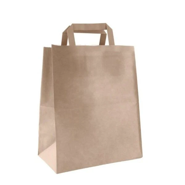 Пакет бумажный с плоскими ручками 24*28*14см крафт (300) Пакет бумажный с плоскими ручками 24*28*14см крафт (300)