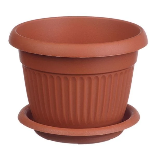Кашпо 11л d320мм пластик ЛИВИЯ с поддоном терракотовый (5)