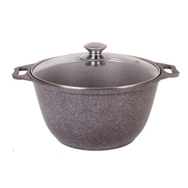 Кастрюля 2л алюминий АП кофейный мрамор стекл.крышка (3)