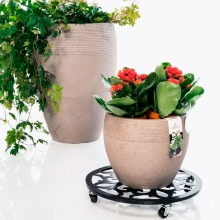 Подставка для кашпо металл 39*6см на колесах черная 402-001B