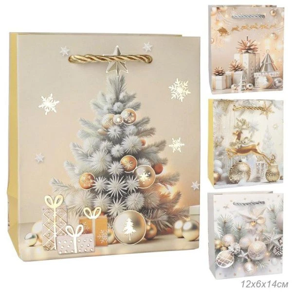 Пакет новогодний бумажный 12*14*6см микс N-124 (12/1800)