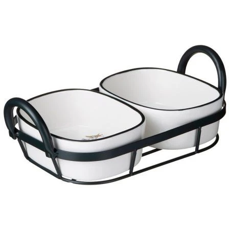 Набор форм для запекания 2шт 500мл 28,5*16*8,5см фарфор FAMILY FARM на мет. подставке (8)