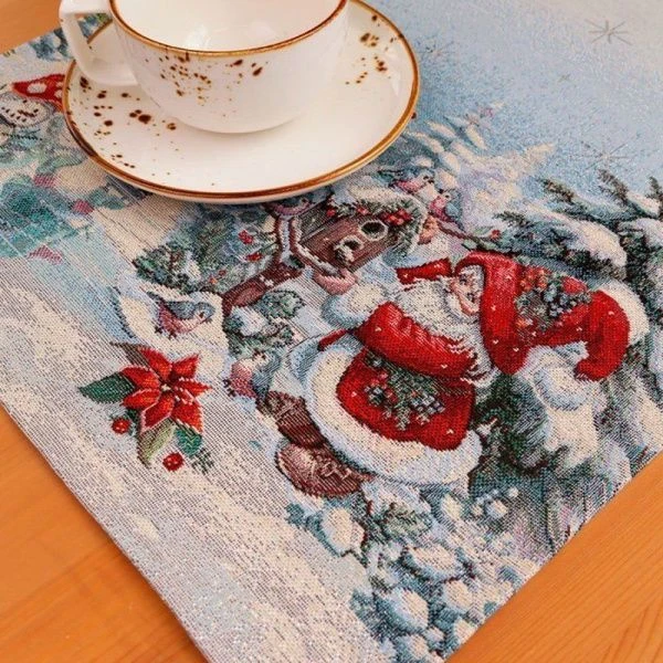 Салфетка новогодняя 40*100см гобелен ГНОМЫ серебряный люрекс