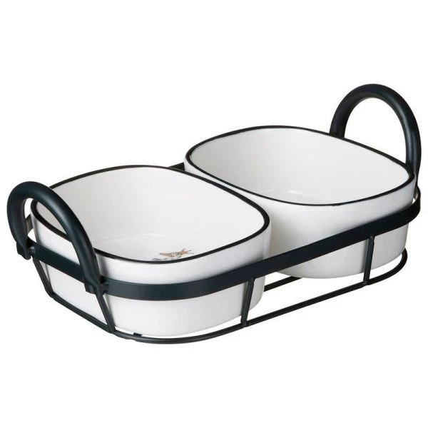 Набор форм для запекания 2шт 500мл 28,5*16*8,5см фарфор FAMILY FARM на мет. подставке (8)