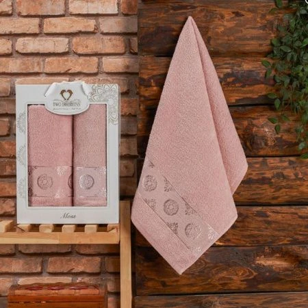 Набор полотенец махровые 2пр 50*90/70*140см TWO DOLPHINS MOSS пудра 380гр подар.уп.
