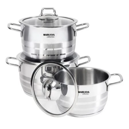 Набор кастрюль 3пр 1,5/2,5/3,2л нерж.сталь КЛАССИКА со стекл.крышками 14/16/18см (1)