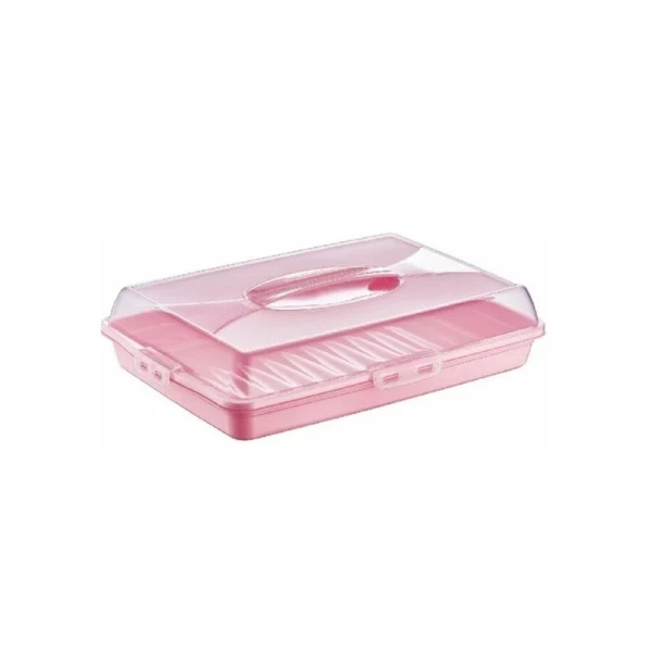 Подставка для торта с защелками 45*31*10см пластик ДУНЯ пепельно-розовый (18)