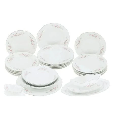 Столовый набор 25пр фарфор СЕРАЯ РОЗА Бернадотт платина (1)