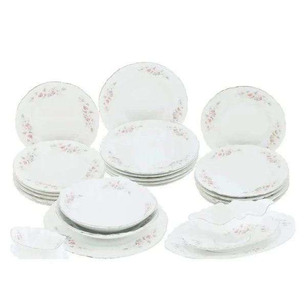 Столовый набор 25пр фарфор СЕРАЯ РОЗА Бернадотт платина (1)