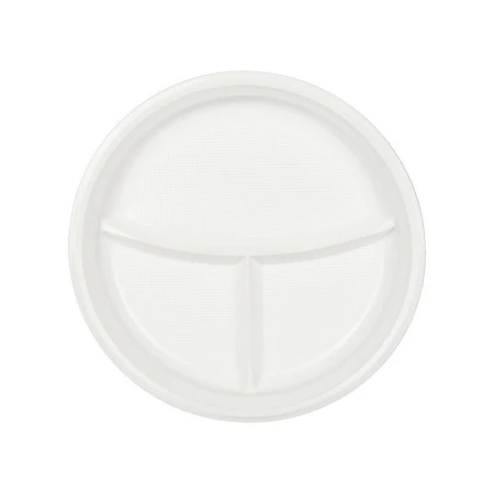 Тарелка одноразовая 3-х секционная 220мм полистирол белая ПП СПГ(1000/20)