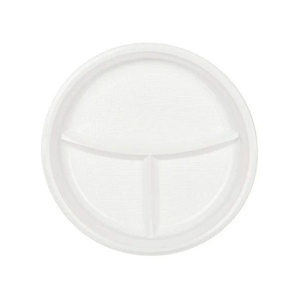 Тарелка одноразовая 3-х секционная 220мм полистирол белая ПП СПГ(1000/20)