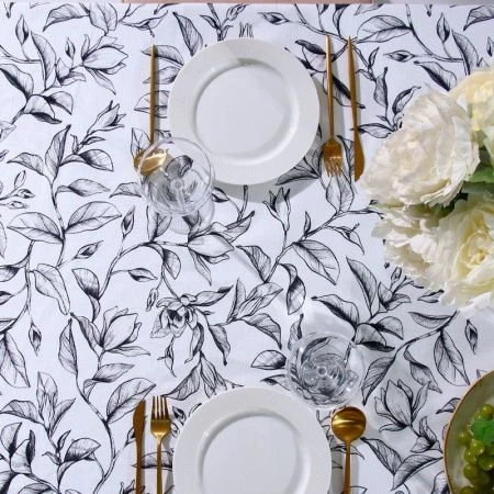 Скатерть 100%хлопок/рогожка 146*220см Plant leaves 164 г/м2