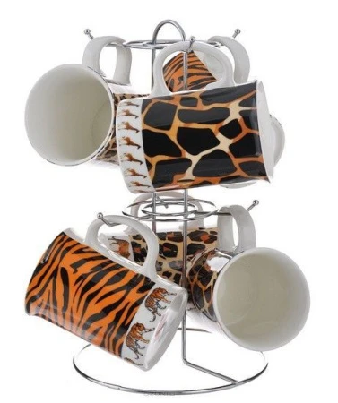 Кружки набор 7пр фарфор (6 кружек 300мл, металл. подставка)