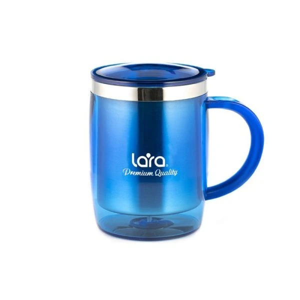 Термокружка 400мл нерж.сталь синяя h11,5см, d8см, мет.колба, двойные стенки, пласт.корп Lara LR04-37