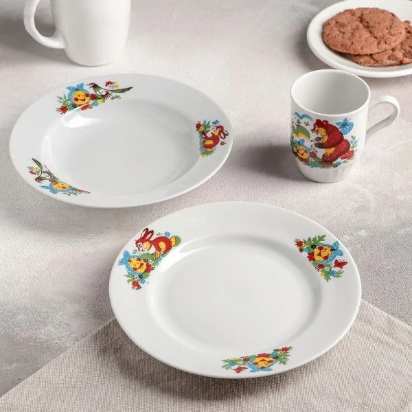 Набор детской посуды 3пр (тарелка 20см, тарелка глуб. 20см, кружка 210мл) фарфор Веселый колобок(3) Набор детской посуды 3пр (тарелка 20см, тарелка глуб. 20см, кружка 210мл) фарфор Веселый колобок(3)