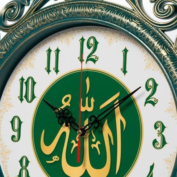 Часы настенные 40,5см пластик Мусульманские ажурные зеленый с золотом (5)
