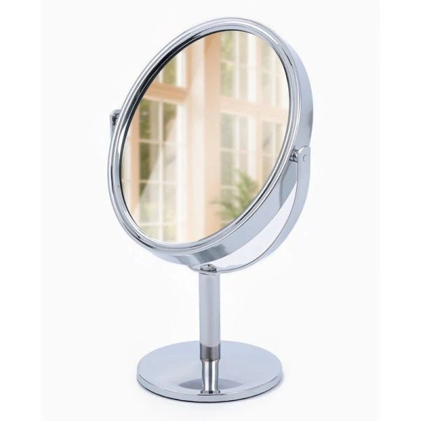 Зеркало настольное(ножка) овал с увеличением (Х2) 9,4*11,5/11*18см металл серебро (120)