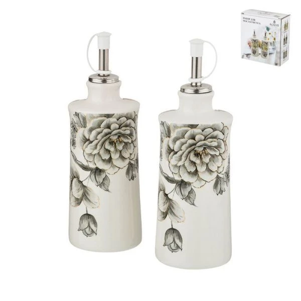 Набор бутылок для масла/уксуса керамика 2пр 300мл Вдохновение 6,5*14,5см (32)