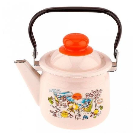 Чайник 1л эмаль ГРЕЧЕСКАЯ КУХНЯ бисквит с рис.  33-27071/4 (8)